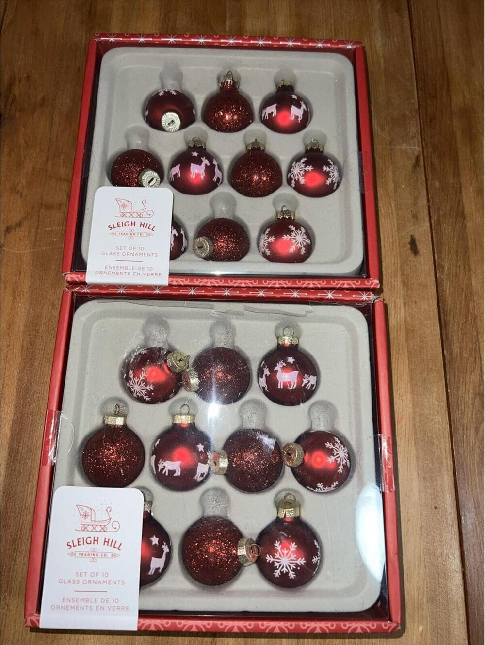Sleigh Hill Trading Co Red Glass Ornaments, New